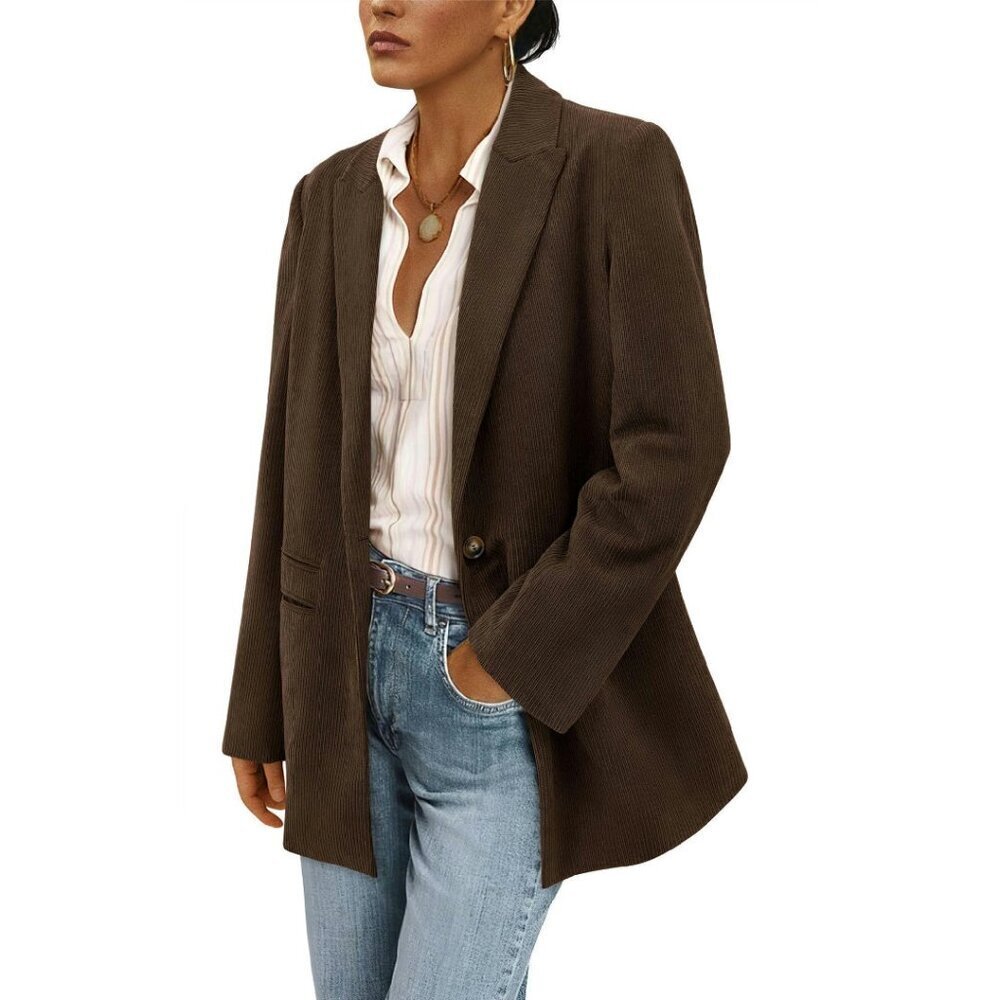 Corduroy Blazer Women's Long Sleeve Lapel Jacket Professional Casual
